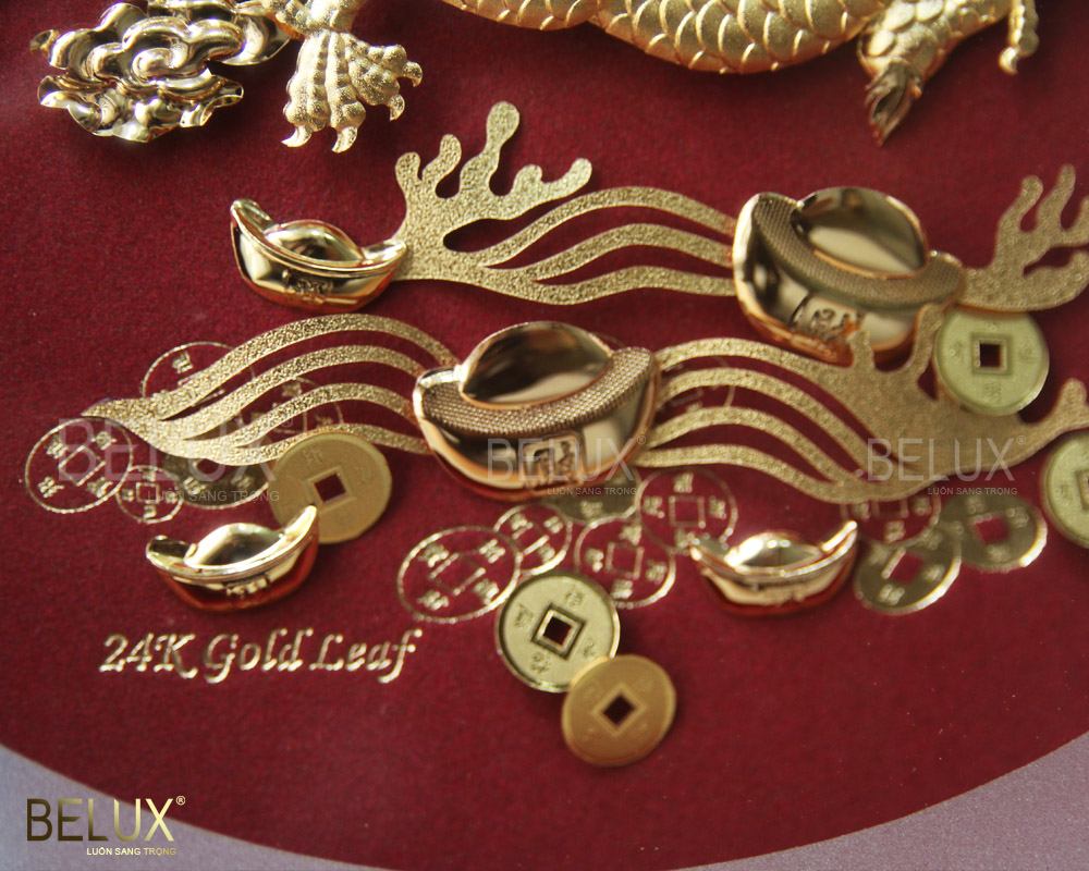 Tranh Rồng chầu ngọc dát vàng 24k