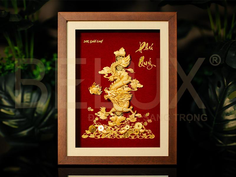 Tranh Rồng Phú Quý Dát Vàng 24k Nền Đỏ