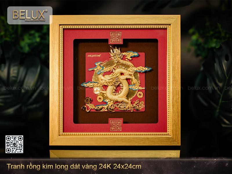 Tranh rồng kim long dát vàng 24K 24x24cm