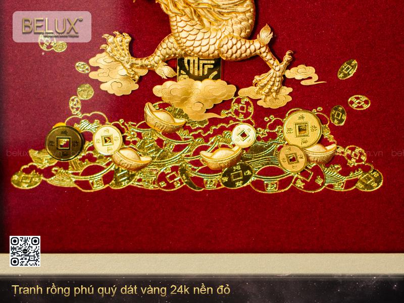 Tranh Rồng Phú Quý Dát Vàng 24k Nền Đỏ