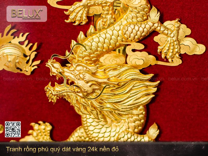 Tranh Rồng Phú Quý Dát Vàng 24k Nền Đỏ