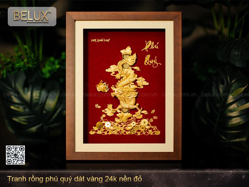 Tranh Rồng Phú Quý Dát Vàng 24k Nền Đỏ