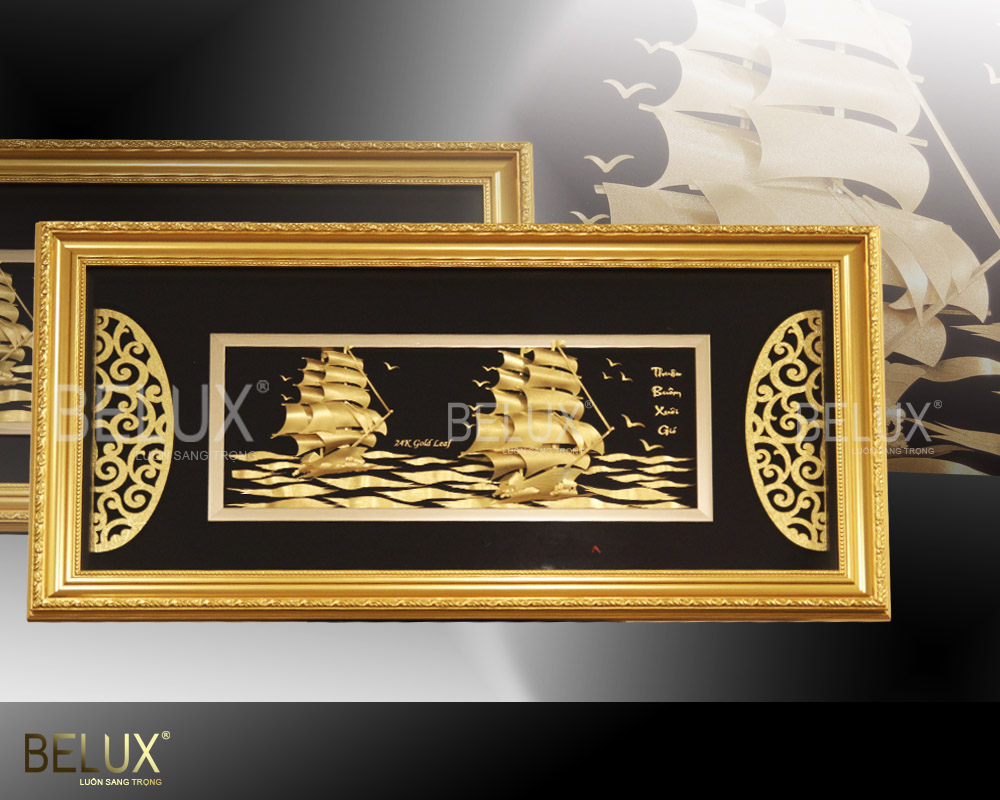 Tranh thuyền buồm dát vàng 24k 81x42cm
