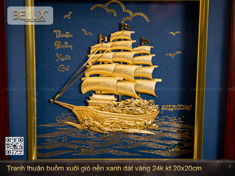 Tranh Thuận Buồm Xuôi Gió Nền Xanh Dát Vàng Kt 20x20cm