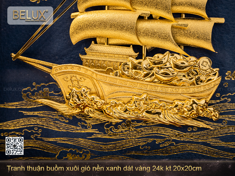 Tranh Thuận Buồm Xuôi Gió Nền Xanh Dát Vàng Kt 20x20cm