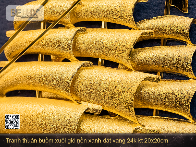 Tranh Thuận Buồm Xuôi Gió Nền Xanh Dát Vàng Kt 20x20cm