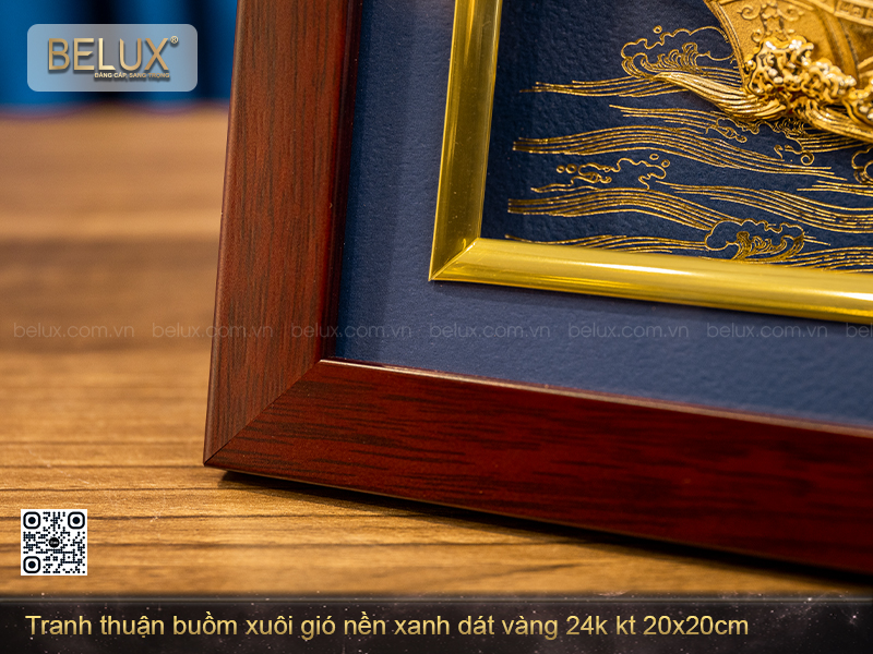 Tranh Thuận Buồm Xuôi Gió Nền Xanh Dát Vàng Kt 20x20cm