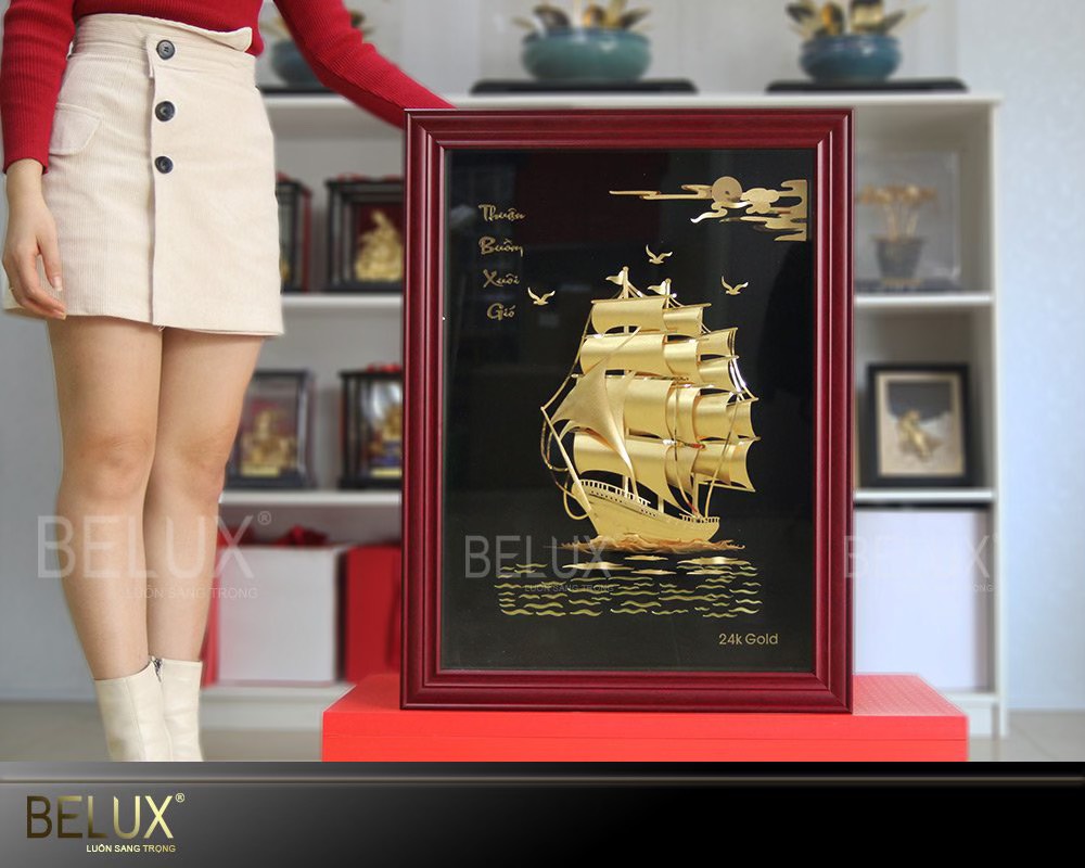Tranh thuyền buồm dát vàng 24k 80x60cm