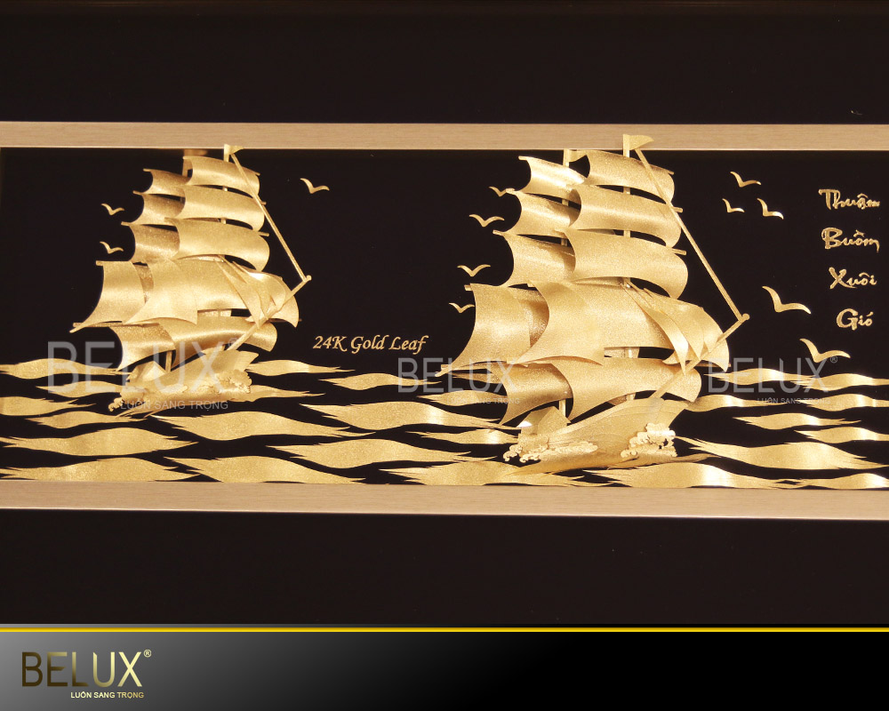 Tranh thuyền buồm dát vàng 24k 81x42cm