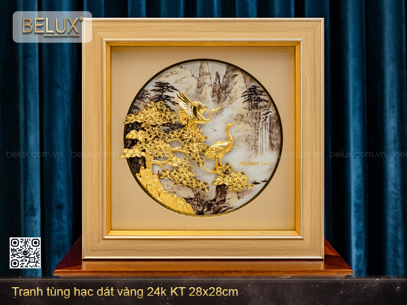 Tranh Tùng Hạc Dát Vàng 24k Kt 28x28cm