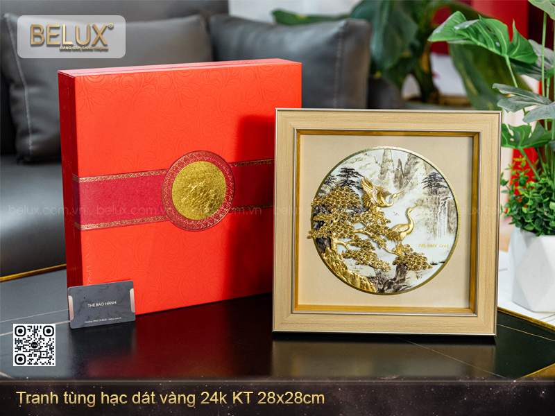 Tranh Tùng Hạc Dát Vàng 24k Kt 28x28cm