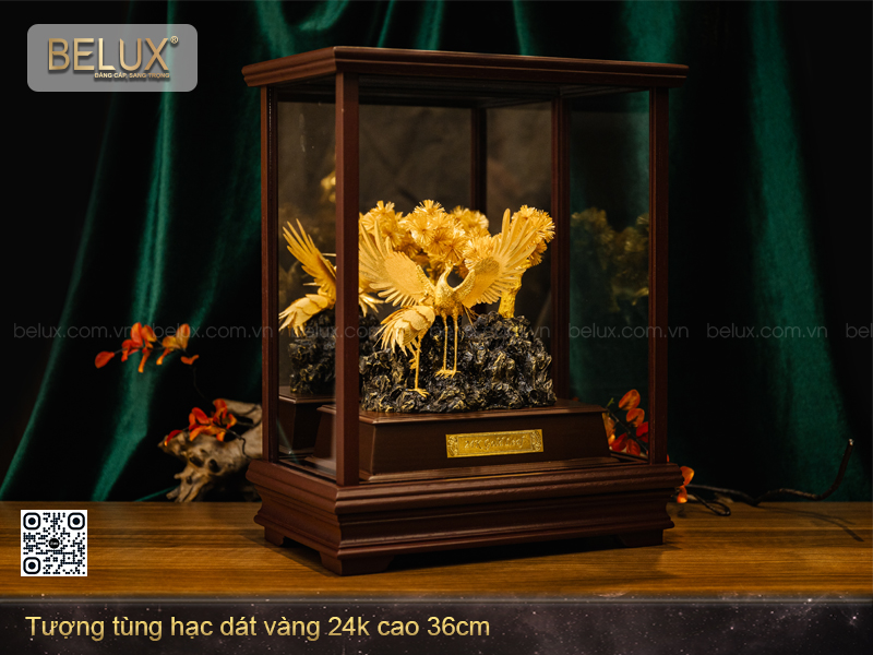 Tượng Tùng Hạc Dát Vàng 24k Cao 36cm Mẫu 2