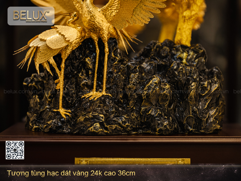 Tượng Tùng Hạc Dát Vàng 24k Cao 36cm Mẫu 2