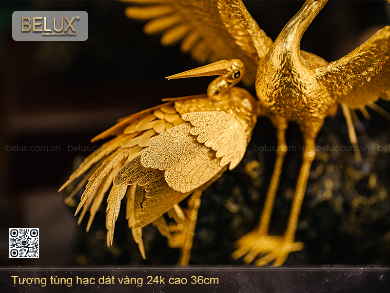 Tượng Tùng Hạc Dát Vàng 24k Cao 36cm Mẫu 2