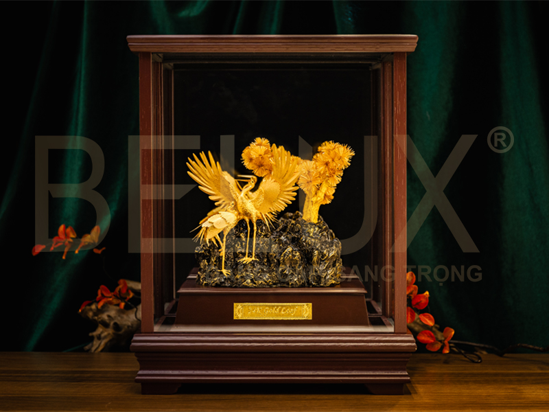 Tượng Tùng Hạc Dát Vàng 24k Cao 36cm Mẫu 2