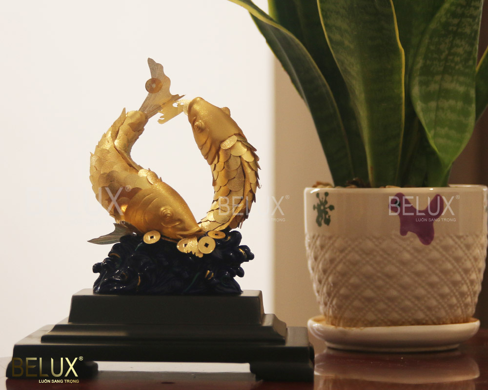 Tượng Đôi Cá Chép Dát Vàng 24K