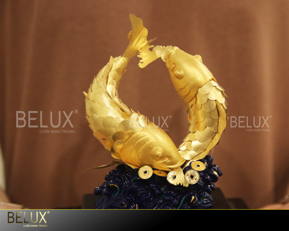 Tượng Đôi Cá Chép Dát Vàng 24K