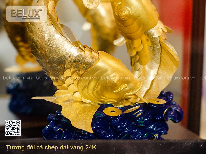 Tượng Đôi Cá Chép Dát Vàng 24K