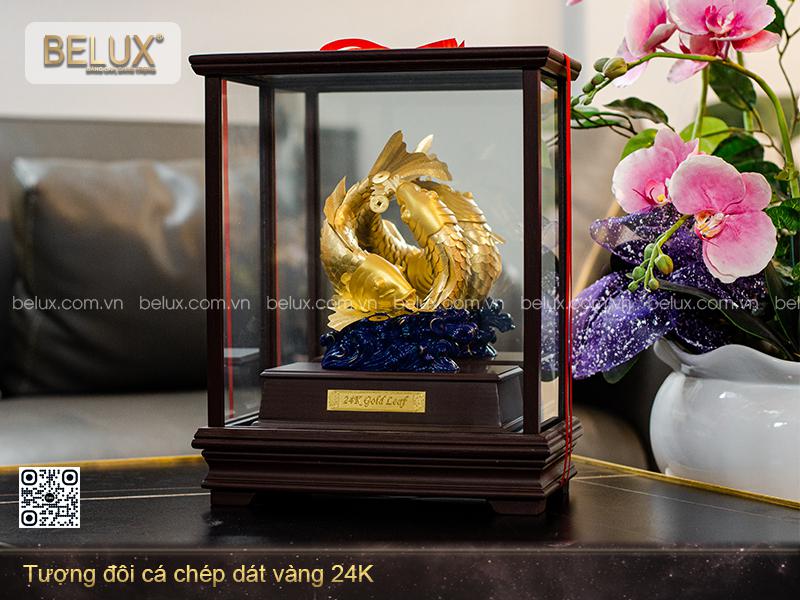 Tượng Đôi Cá Chép Dát Vàng 24K