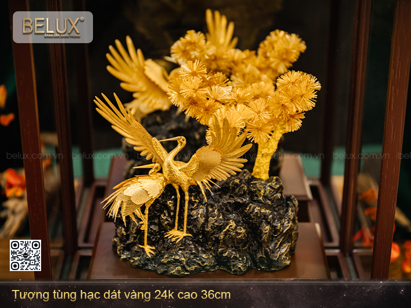 Tượng Tùng Hạc Dát Vàng 24k Cao 36cm Mẫu 2