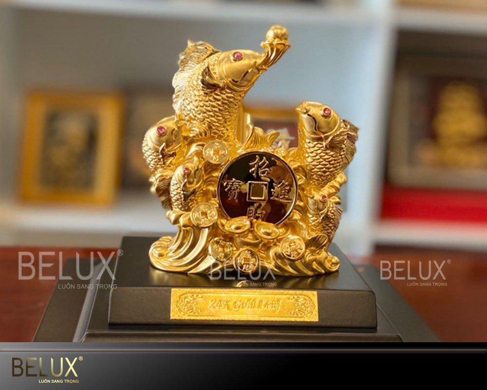 Tượng Cá Chép Vượt Vũ Môn Dát Vàng 24k