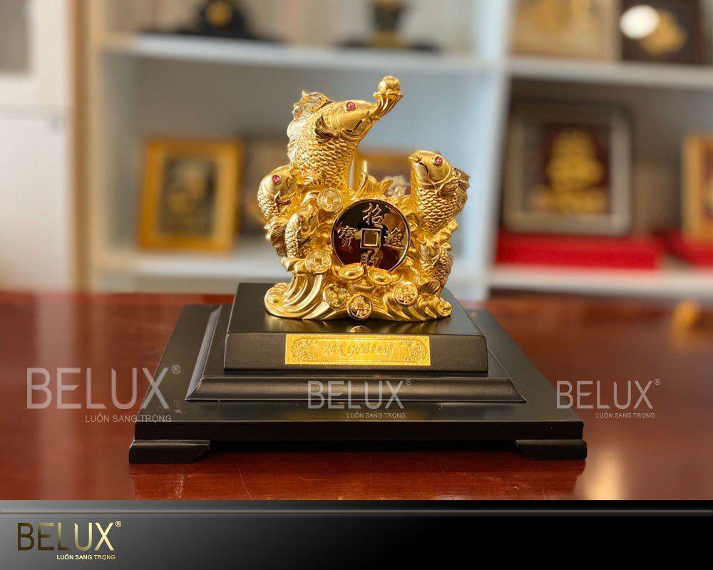 Tượng Cá Chép Vượt Vũ Môn Dát Vàng 24k