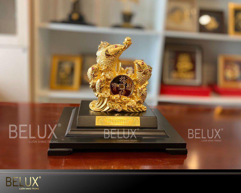 Tượng Cá Chép Vượt Vũ Môn Dát Vàng 24k