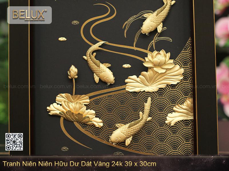 Tranh Niên Niên Hữu Dư dát vàng 24k 39x30cm