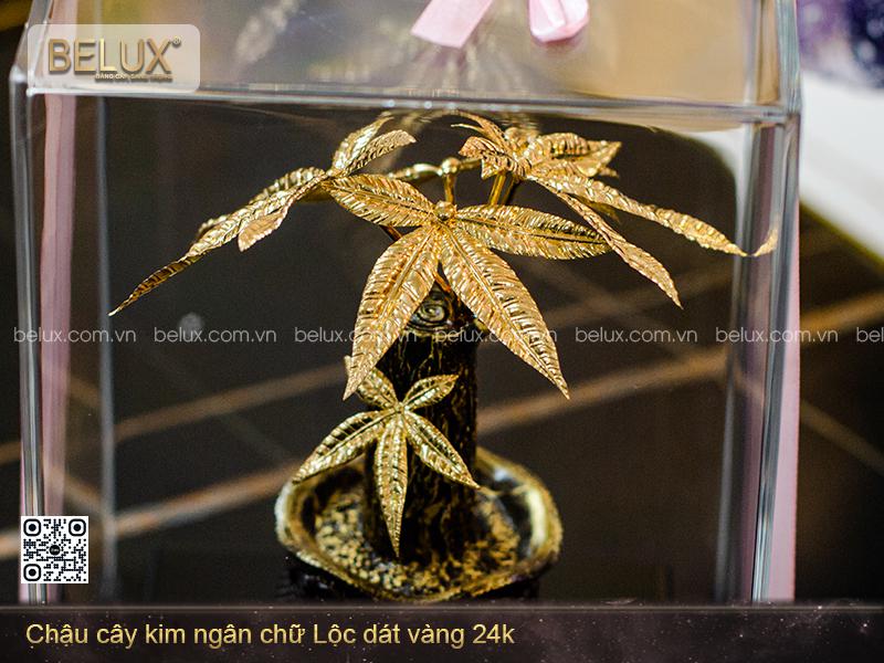 Chậu cây kim ngân chữ Lộc dát vàng 24k