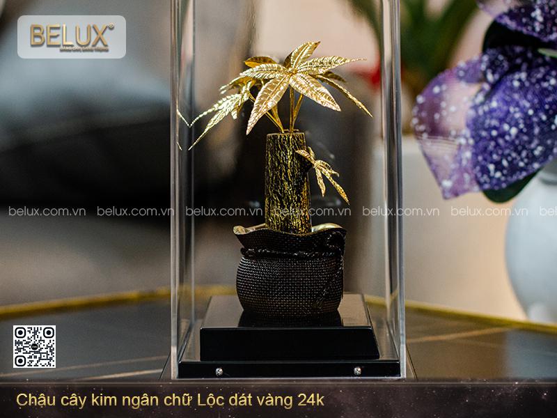 Chậu cây kim ngân chữ Lộc dát vàng 24k