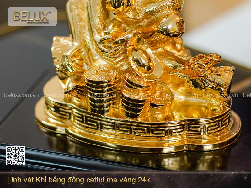 Tượng linh vật khỉ phong thủy mạ vàng cao 19cm