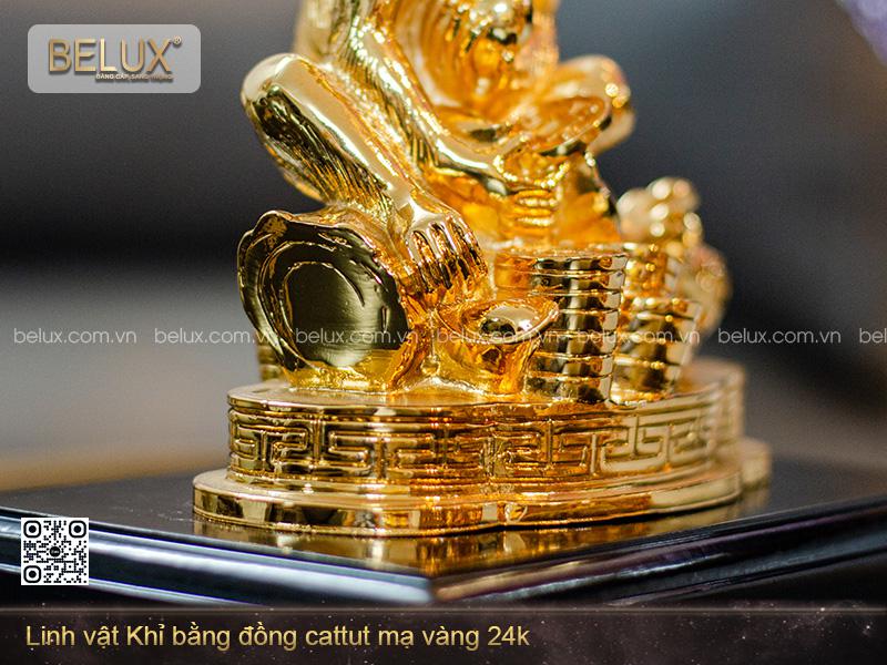 Tượng linh vật khỉ phong thủy mạ vàng cao 19cm