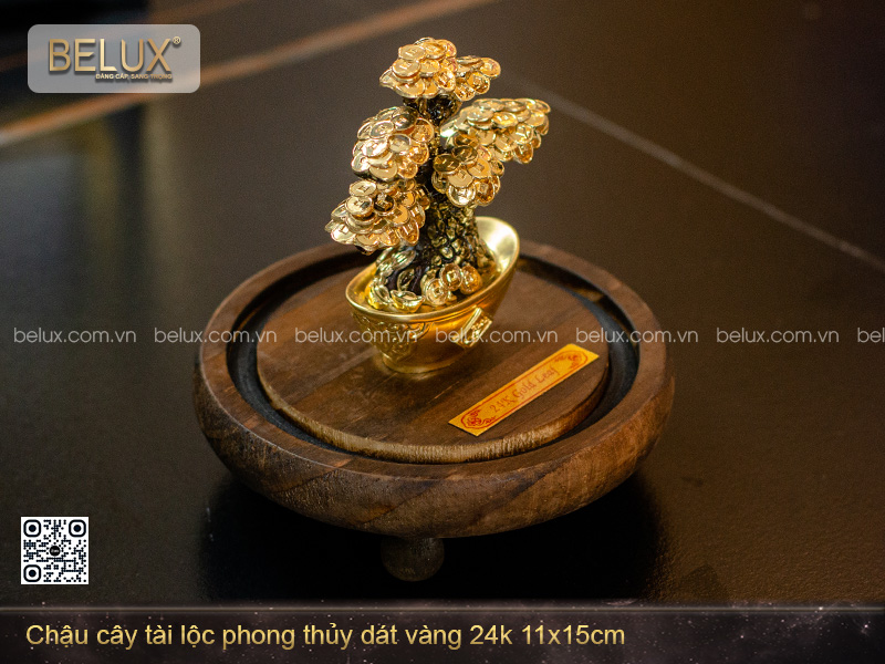 Chậu cây tài lộc phong thủy dát vàng 24k 11x15cm