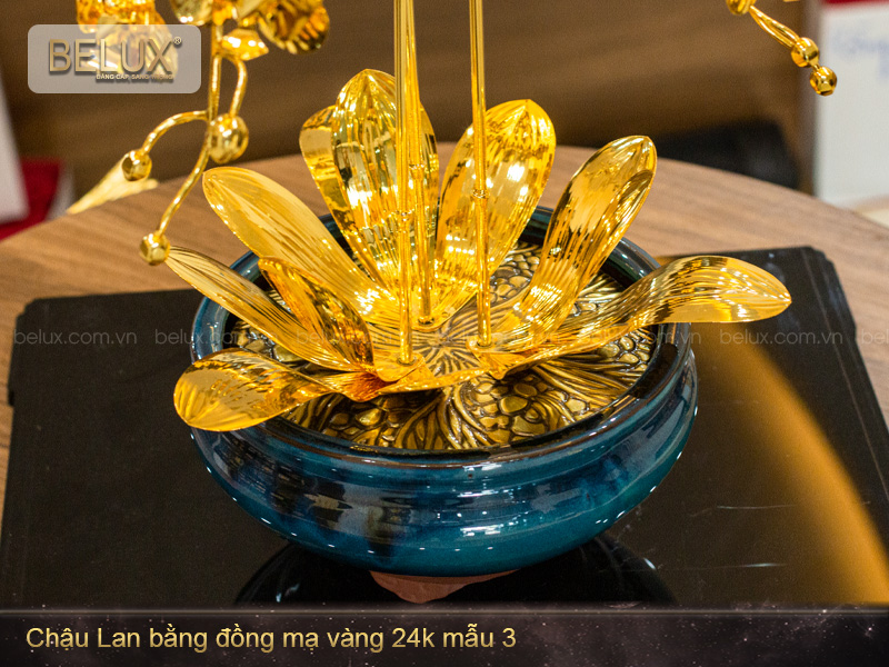 Chậu Lan bằng đồng mạ vàng 24k mẫu 03