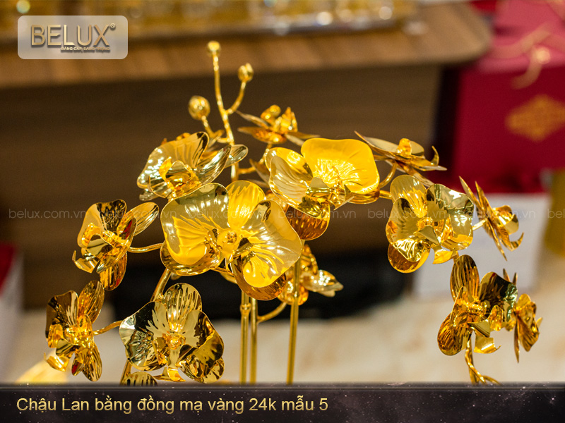 Chậu Lan bằng đồng mạ vàng 24k mẫu 05