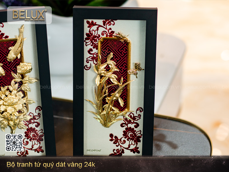 Bộ tranh tứ quý dát vàng 24K