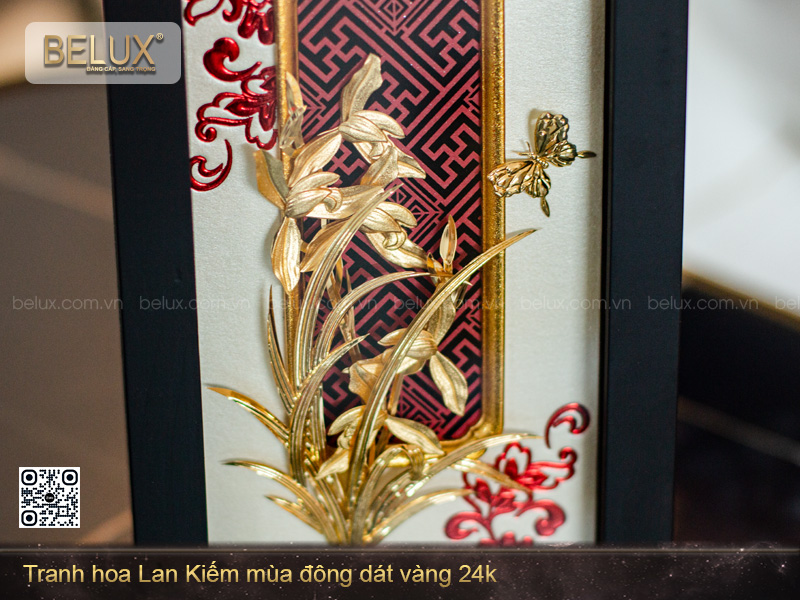 Tranh Hoa Lan Kiếm mùa đông dát vàng 24k