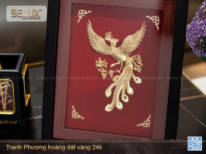 Tranh Phượng Hoàng dát vàng 24k 25x32cm