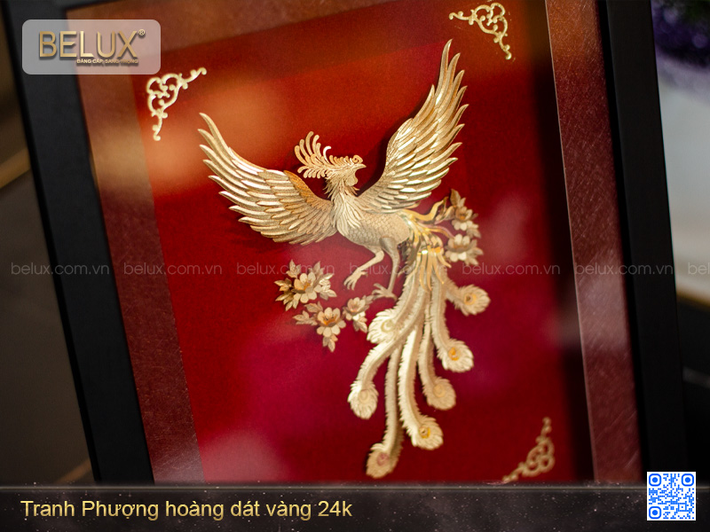 Tranh Phượng Hoàng dát vàng 24k 25x32cm