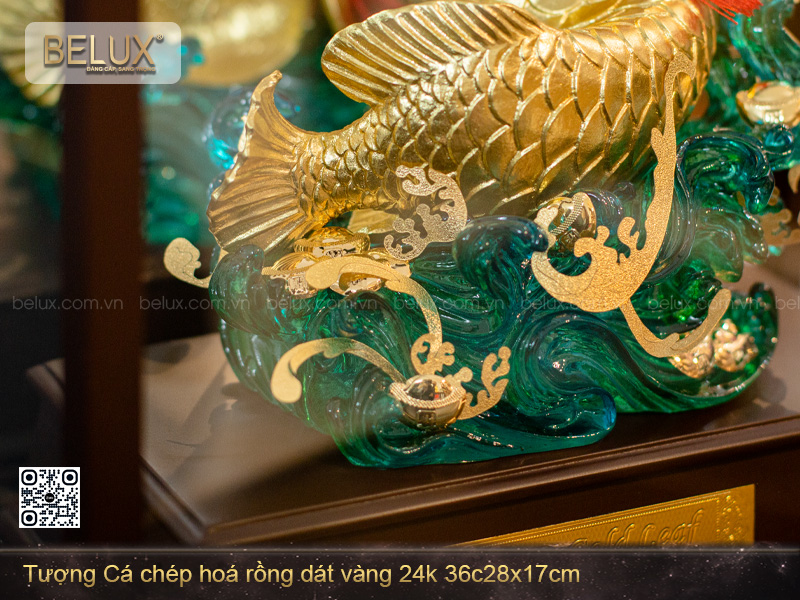 Tượng Cá chép hoá rồng dát vàng 24k