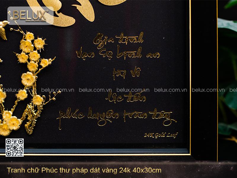 Tranh chữ Phúc thư pháp dát vàng 24k