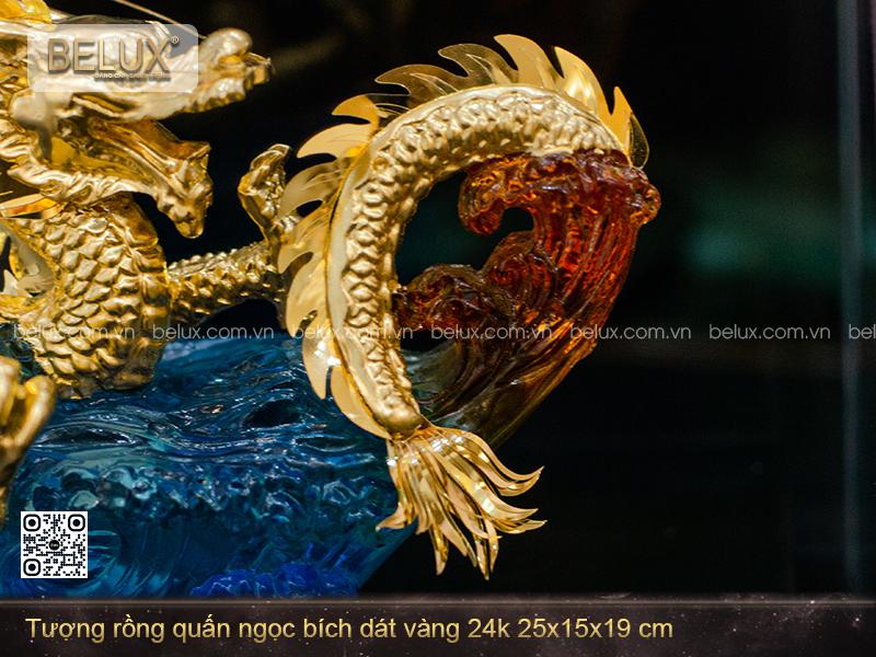 Tượng rồng quấn ngọc bích dát vàng 24k