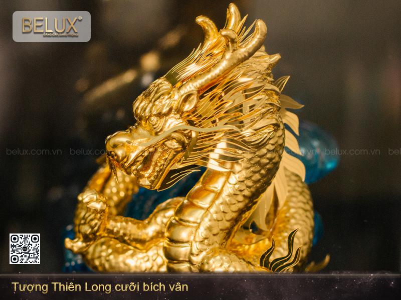 Tượng Thiên Long cưỡi bích vân dát vàng 24k