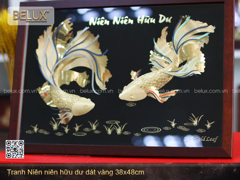 Tranh Niên Niên Hữu Dư dát vàng 24k