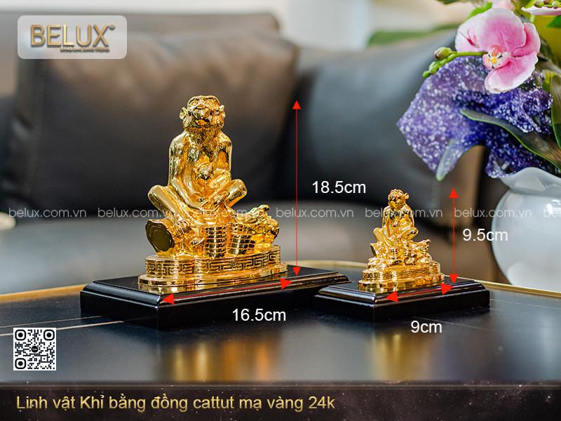 Tượng linh vật khỉ phong thủy mạ vàng cao 19cm