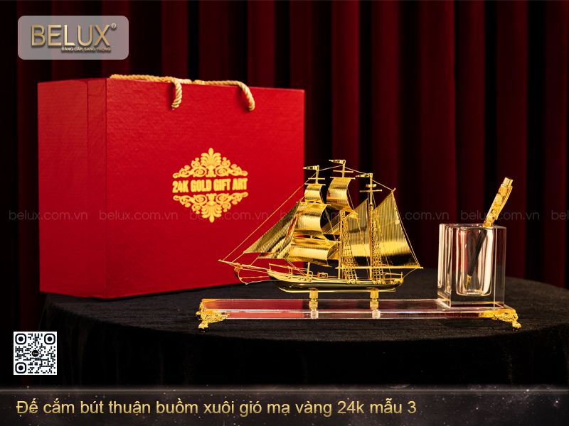 Đế cắm bút thuận buồm xuôi gió mạ vàng 24k mẫu 3