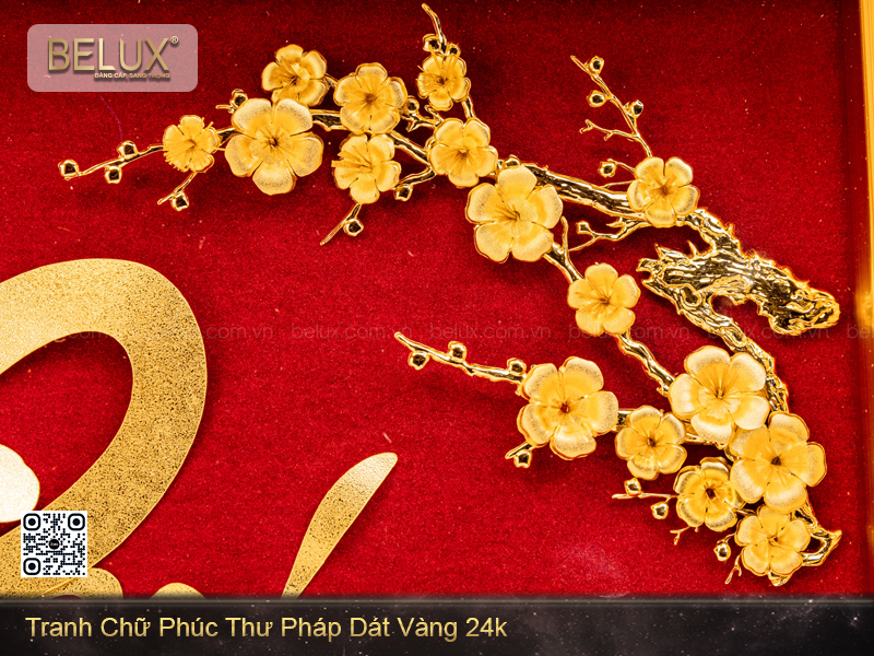 Tranh chữ Phúc thư pháp dát vàng 24k