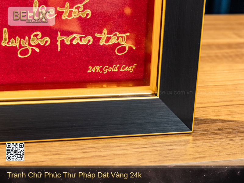 Tranh chữ Phúc thư pháp dát vàng 24k