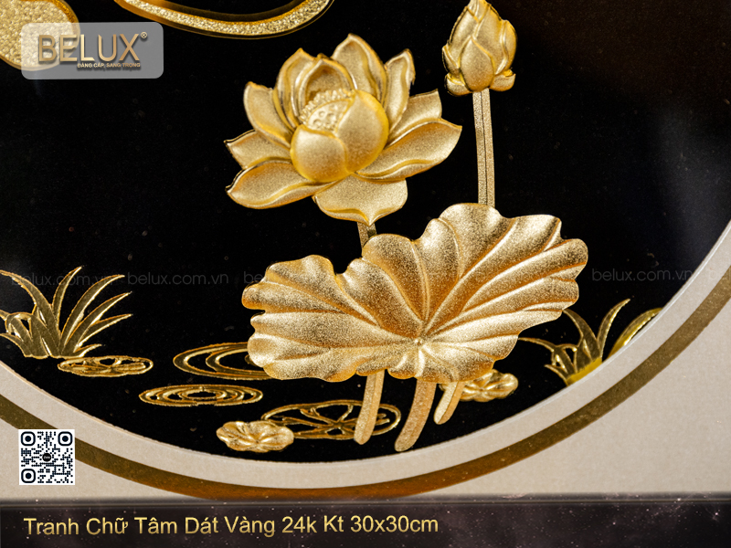 Tranh chữ Tâm dát vàng 24k kt 30x30cm