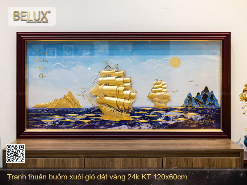 Tranh thuận buồm xuôi gió dát vàng 24k kt 120x60cm